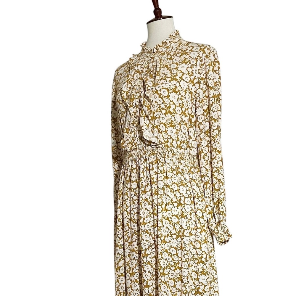 Boden Mustard Yellow Floral Ruffle High Neck Midi Dress Womens US 14 - Picture 8 of 12